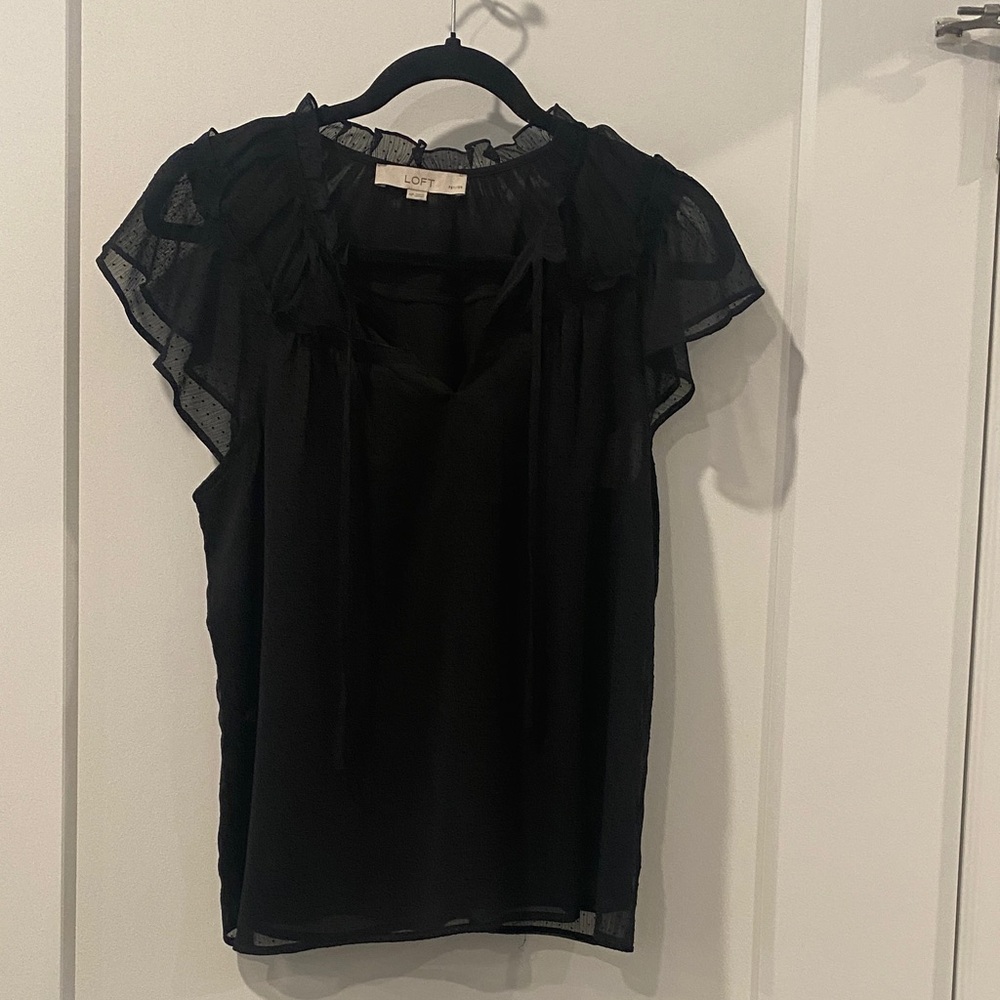 LOFT Elegant Black Ruffle Blouse